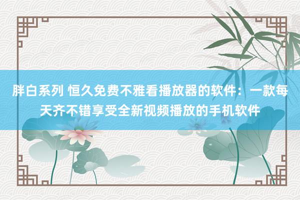 胖白系列 恒久免费不雅看播放器的软件：一款每天齐不错享受全新视频播放的手机软件