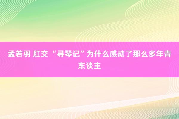 孟若羽 肛交 “寻琴记”为什么感动了那么多年青东谈主